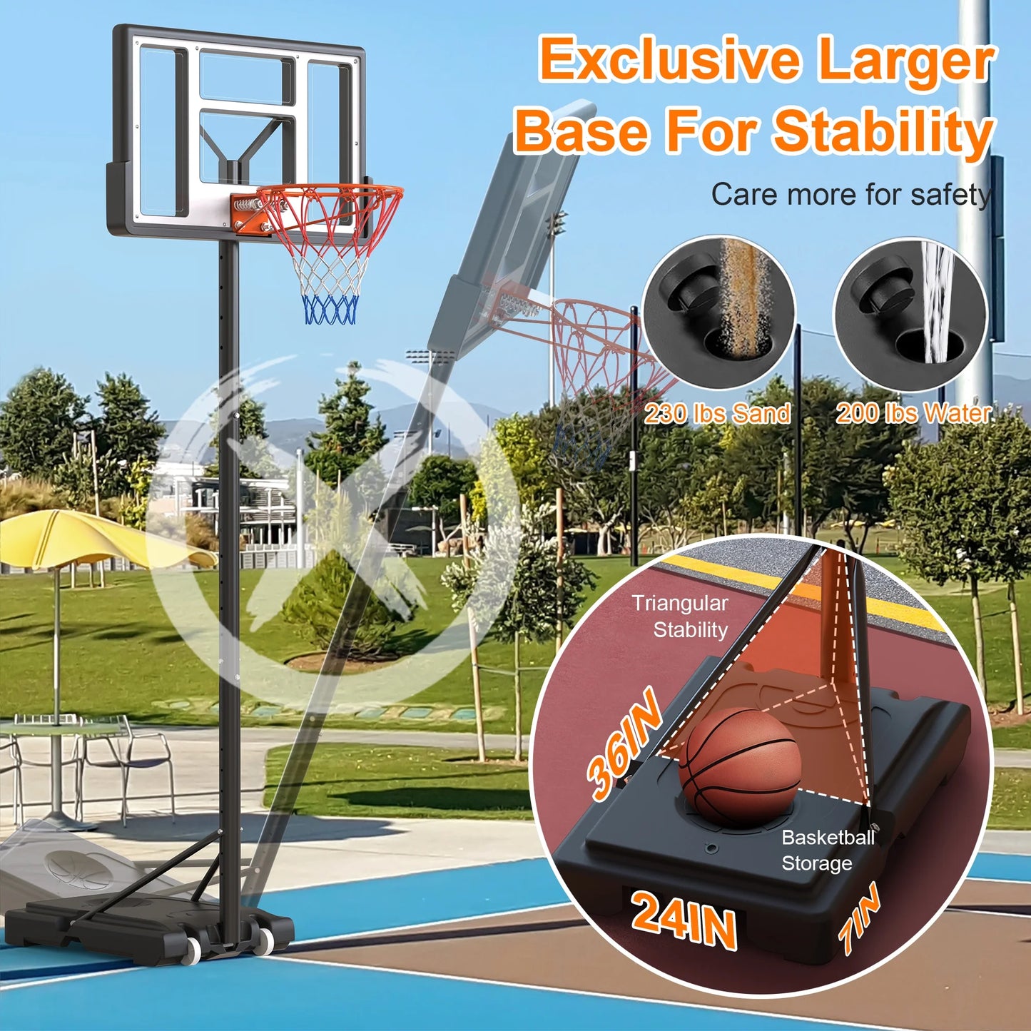 44" Portable Basketball Hoop System, 4.4-10 Ft Height Adjustable Basketball Goal System with Wheels and Shatterproof Backboard and Large Base for Adults Kids Outdoor Indoor Court