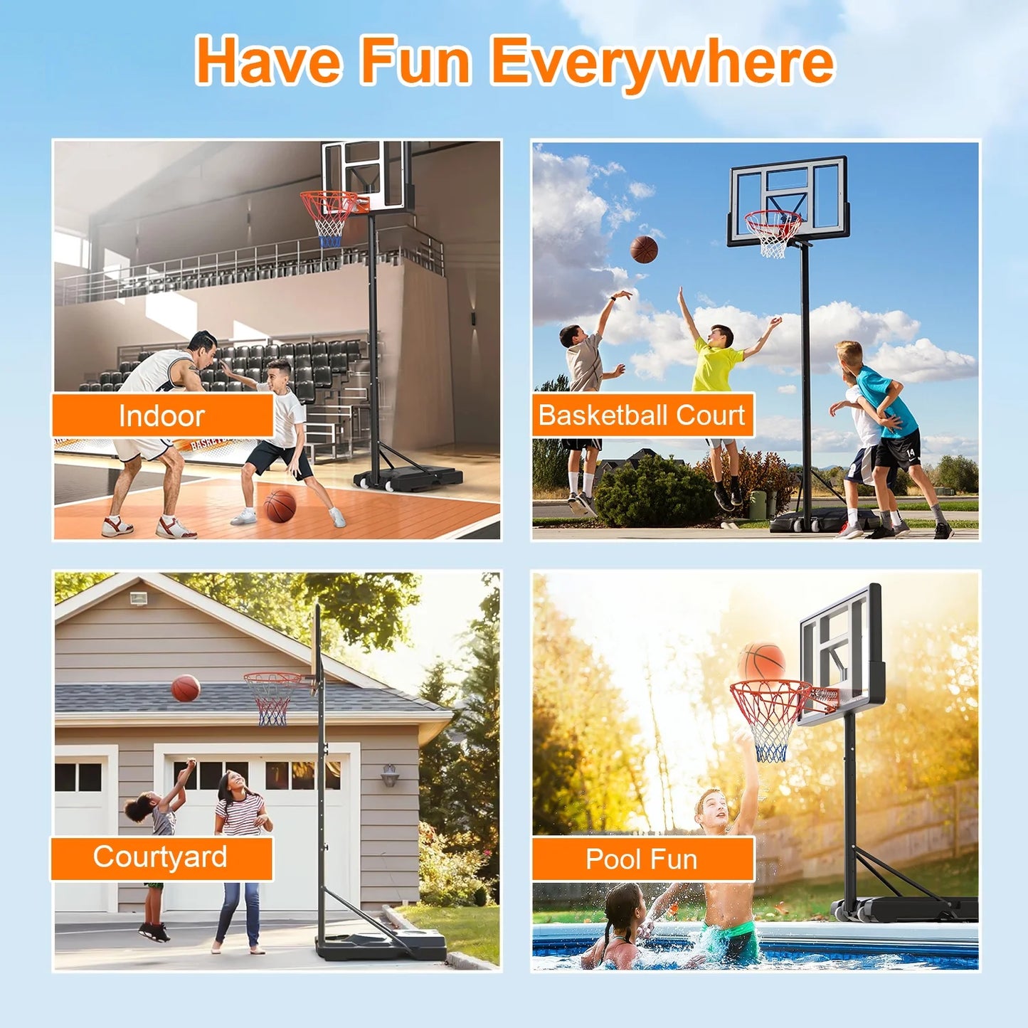 44" Portable Basketball Hoop System, 4.4-10 Ft Height Adjustable Basketball Goal System with Wheels and Shatterproof Backboard and Large Base for Adults Kids Outdoor Indoor Court
