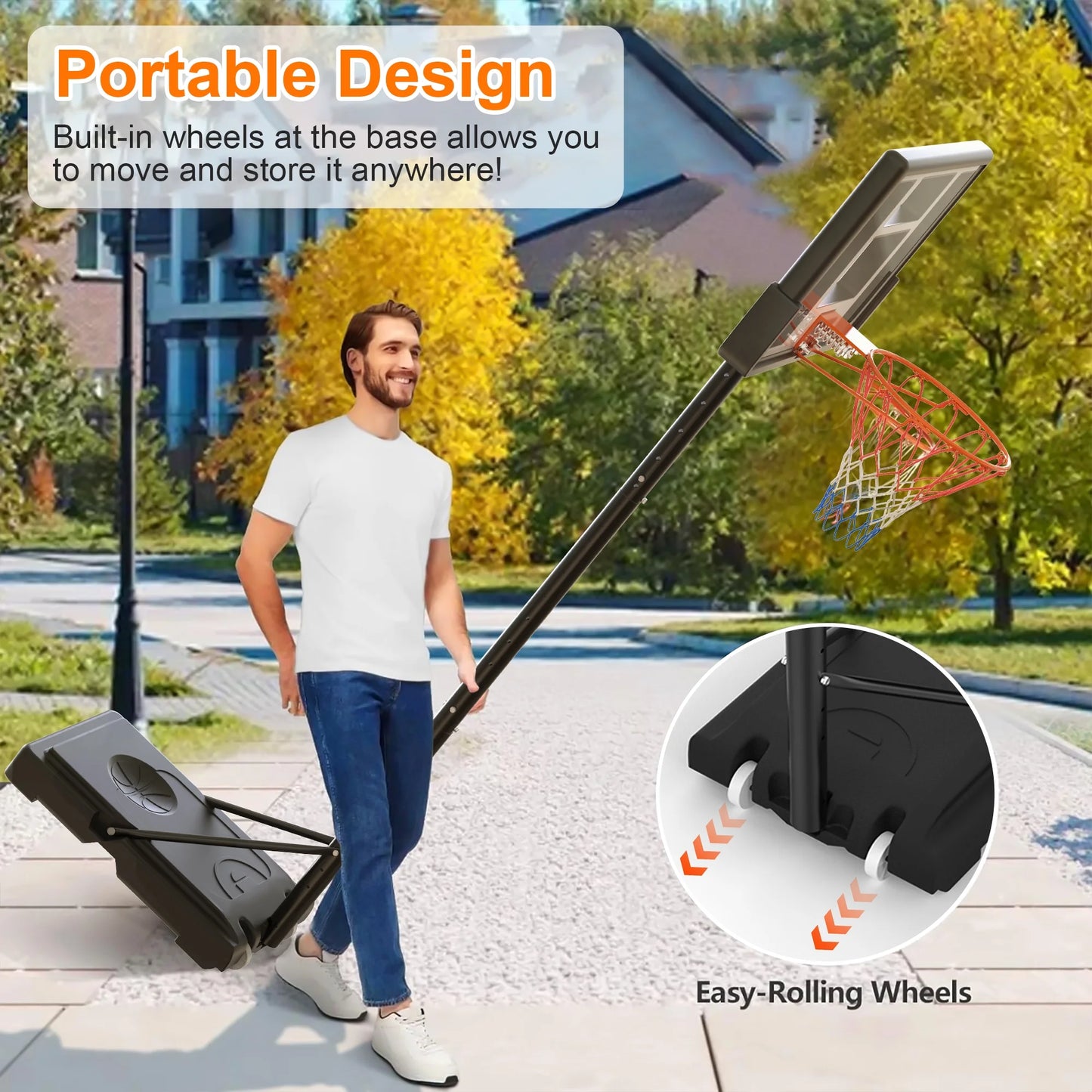 44" Portable Basketball Hoop System, 4.4-10 Ft Height Adjustable Basketball Goal System with Wheels and Shatterproof Backboard and Large Base for Adults Kids Outdoor Indoor Court