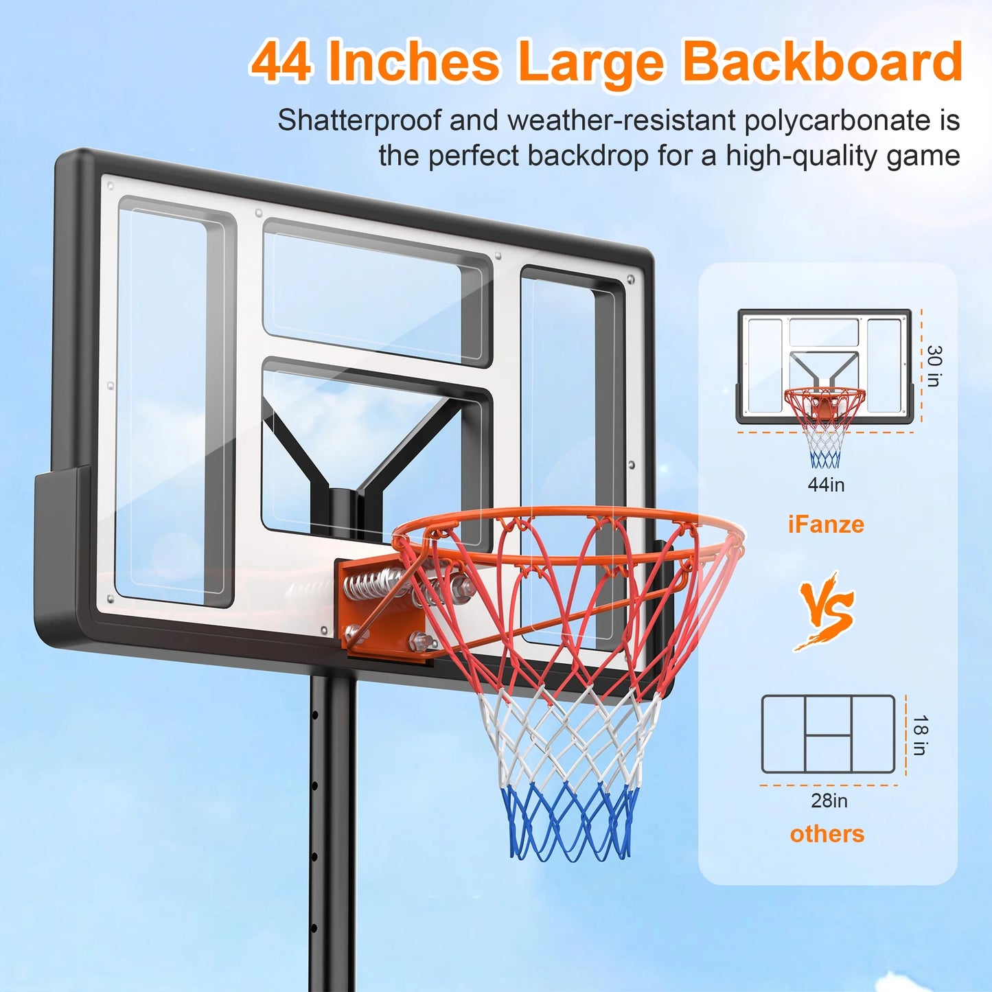44" Portable Basketball Hoop System, 4.4-10 Ft Height Adjustable Basketball Goal System with Wheels and Shatterproof Backboard and Large Base for Adults Kids Outdoor Indoor Court