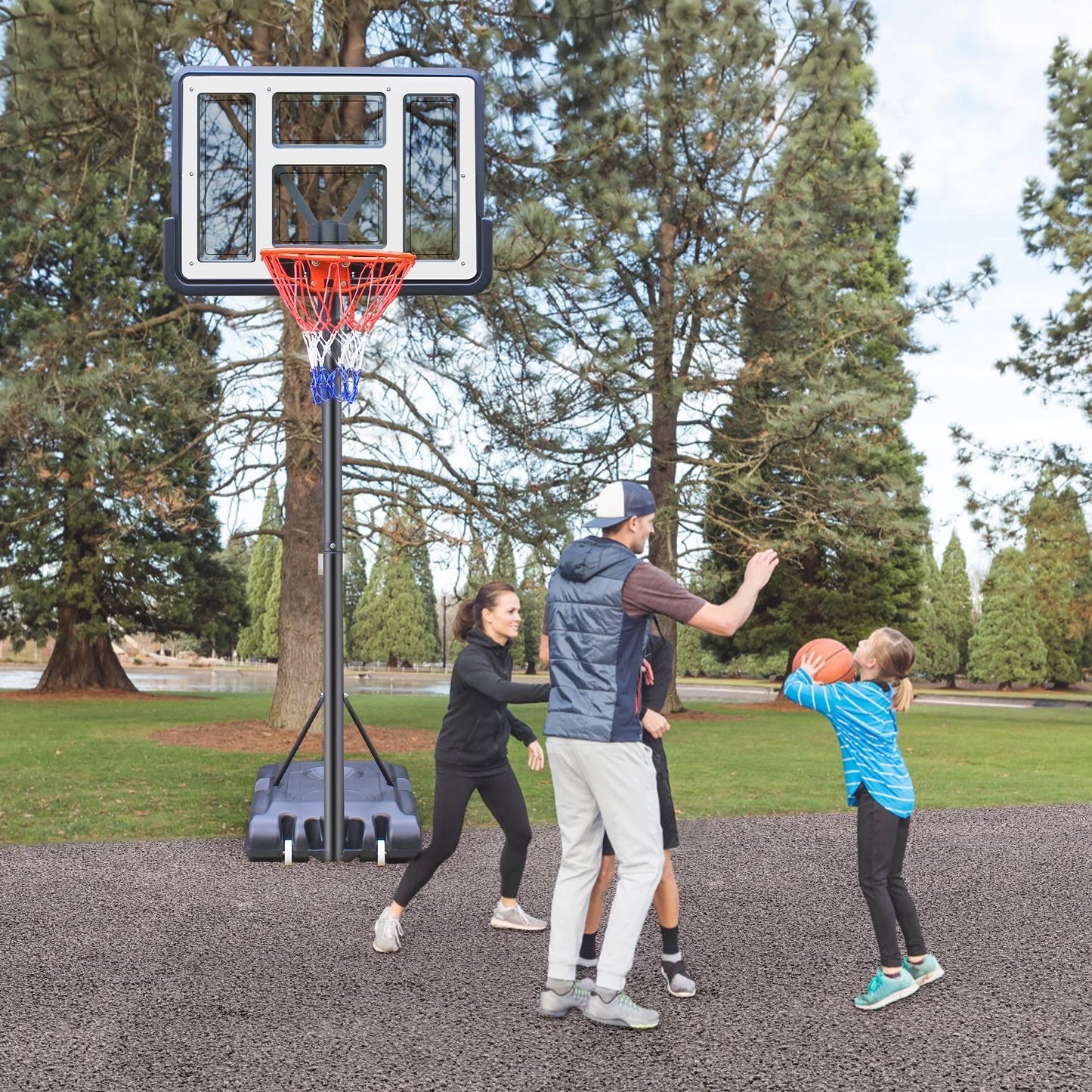 44" Portable Basketball Hoop System, 4.4-10 Ft Height Adjustable Basketball Goal System with Wheels and Shatterproof Backboard and Large Base for Adults Kids Outdoor Indoor Court